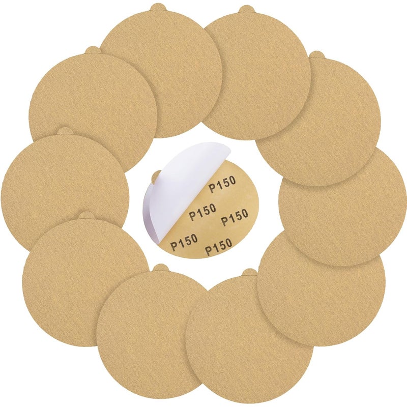 Shawya Premium 6 Inch Gold PSA Sanding Discs 150 Grit (Box of 50) Self Adhesive Stickyback Sandpaper for Easy Attachment Premium Quality Sanding Disc for Efficient Sanding Performance - Image 1